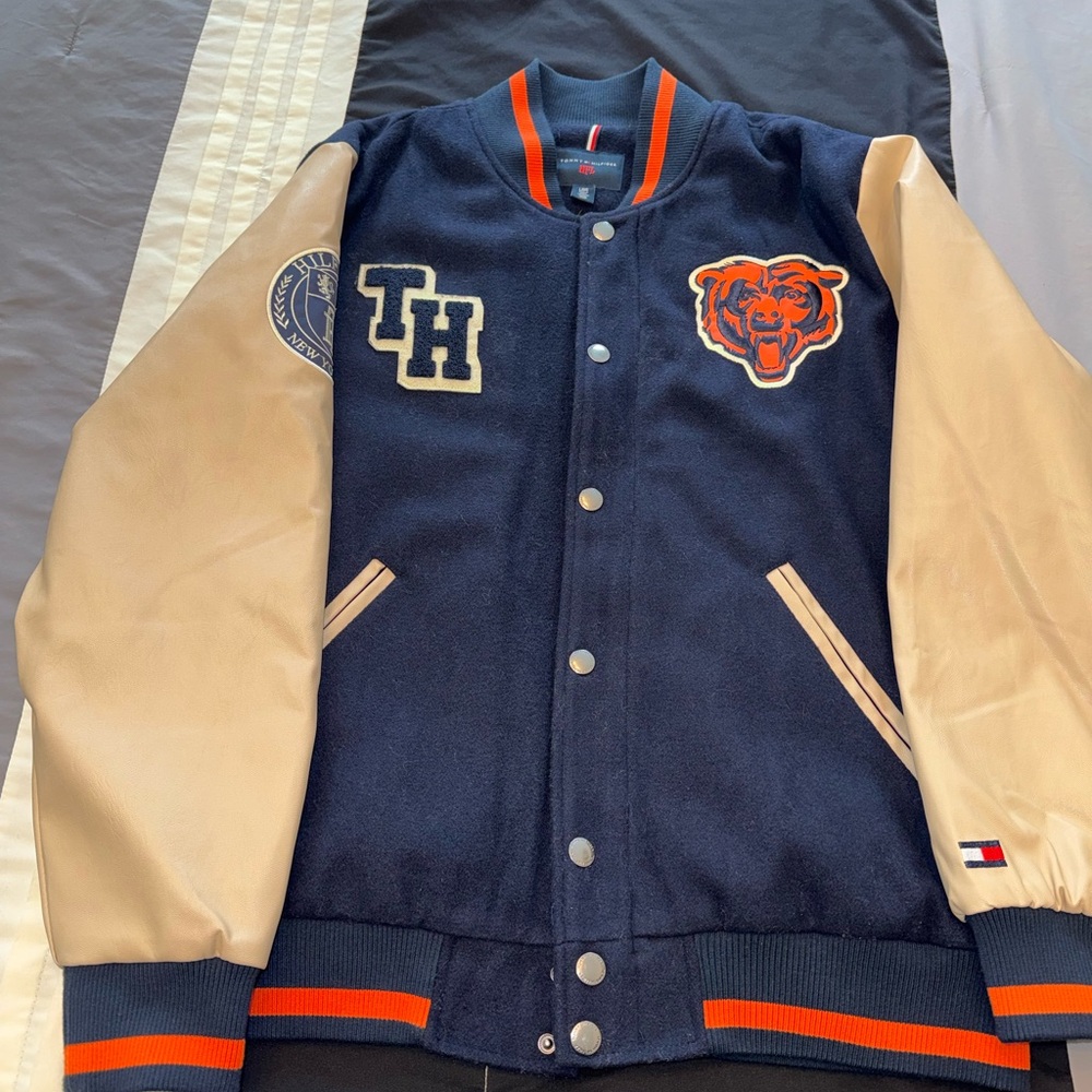 Tommy Hilfiger Navy Quilted Jacket with Orange Logo Patch